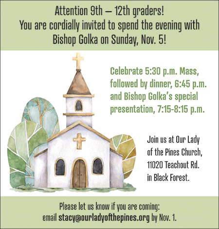 Teen Night with Bishop Golka set for Nov. 5 at OLP